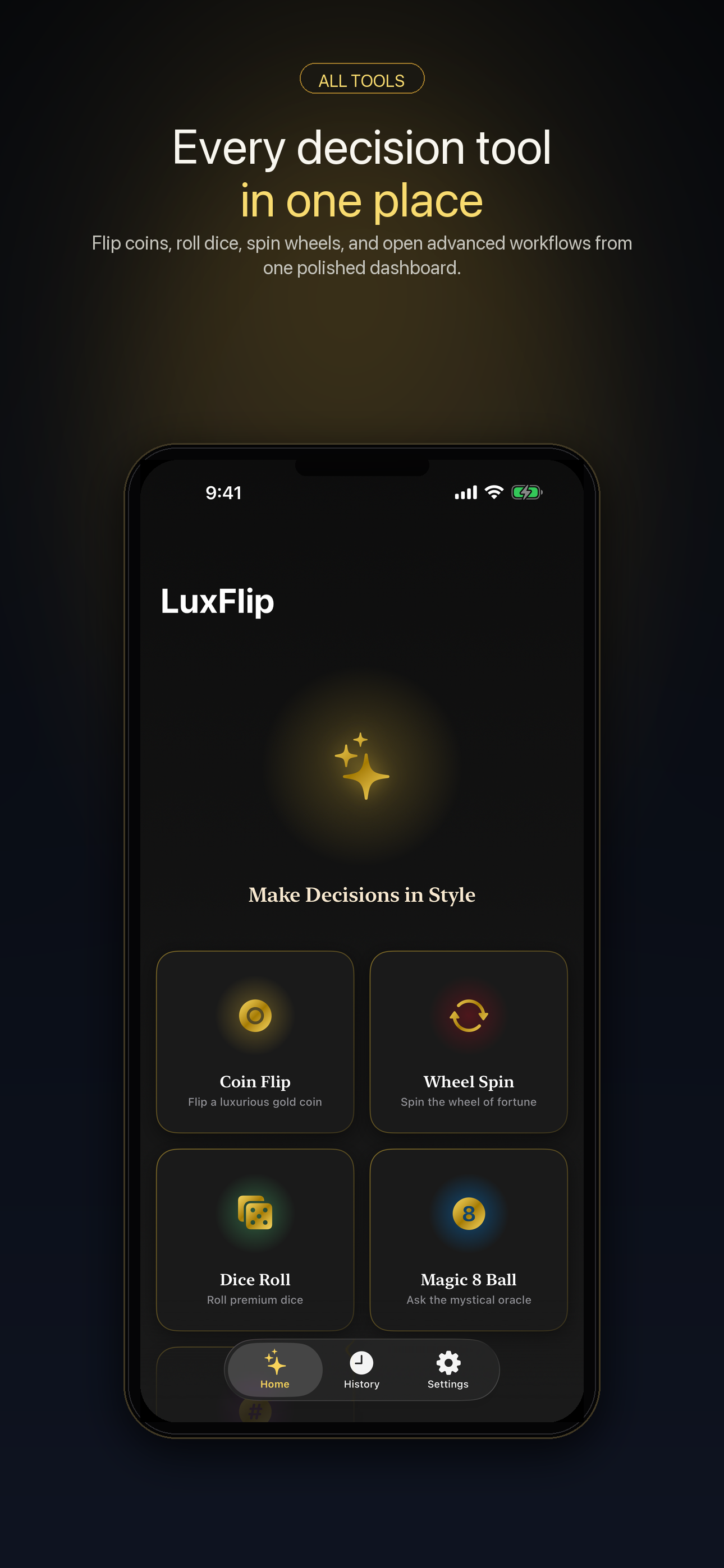 LuxFlip home screen on iPhone